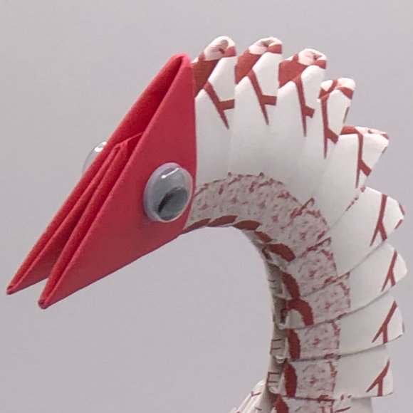 Origami PAPER Swan Basket White Red Accents Spring Easter Decor Folk Art Large - Picture 3 of 14